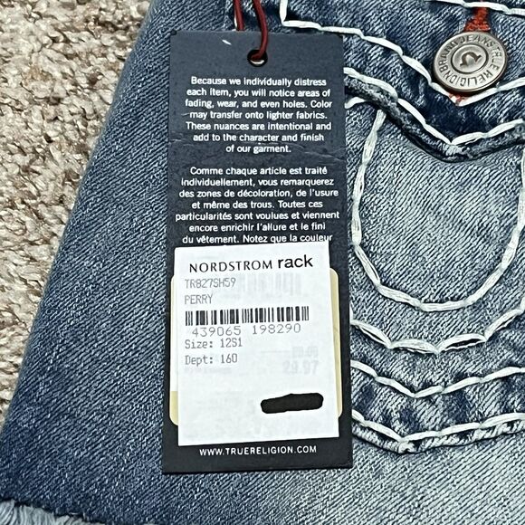 True Religion Bobby Super T Denim Shorts Cut Off Raw Hem Women’s Size 12 - NWT - Picture 9 of 12
